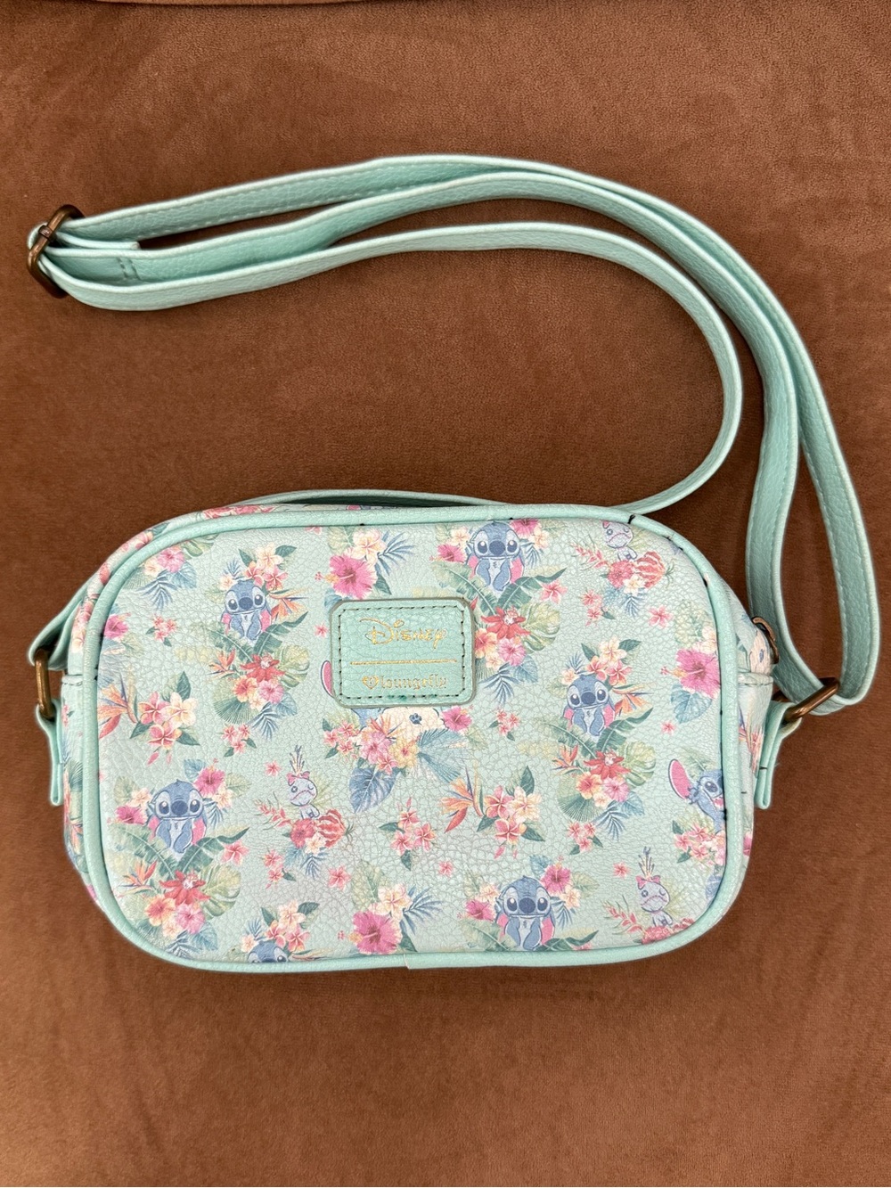 Disney Loungefly Mint Floral Stitch Crossbody Bag with Adjustable Strap